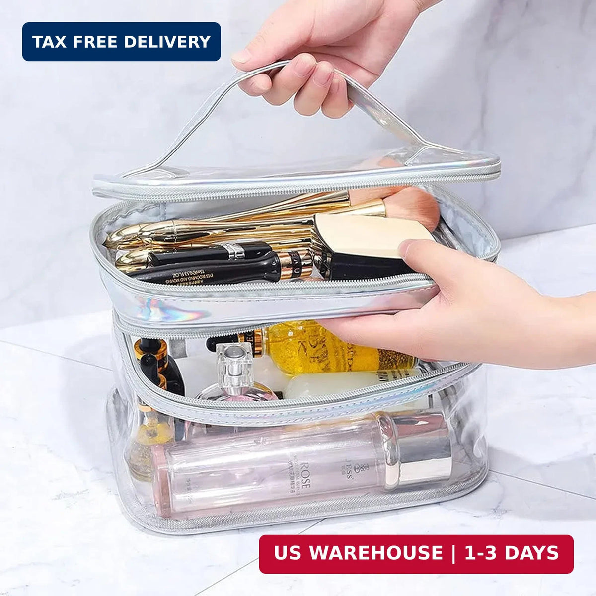Clear Dual Layer Travel Cosmetic Bag Waterproof Makeup Organizer