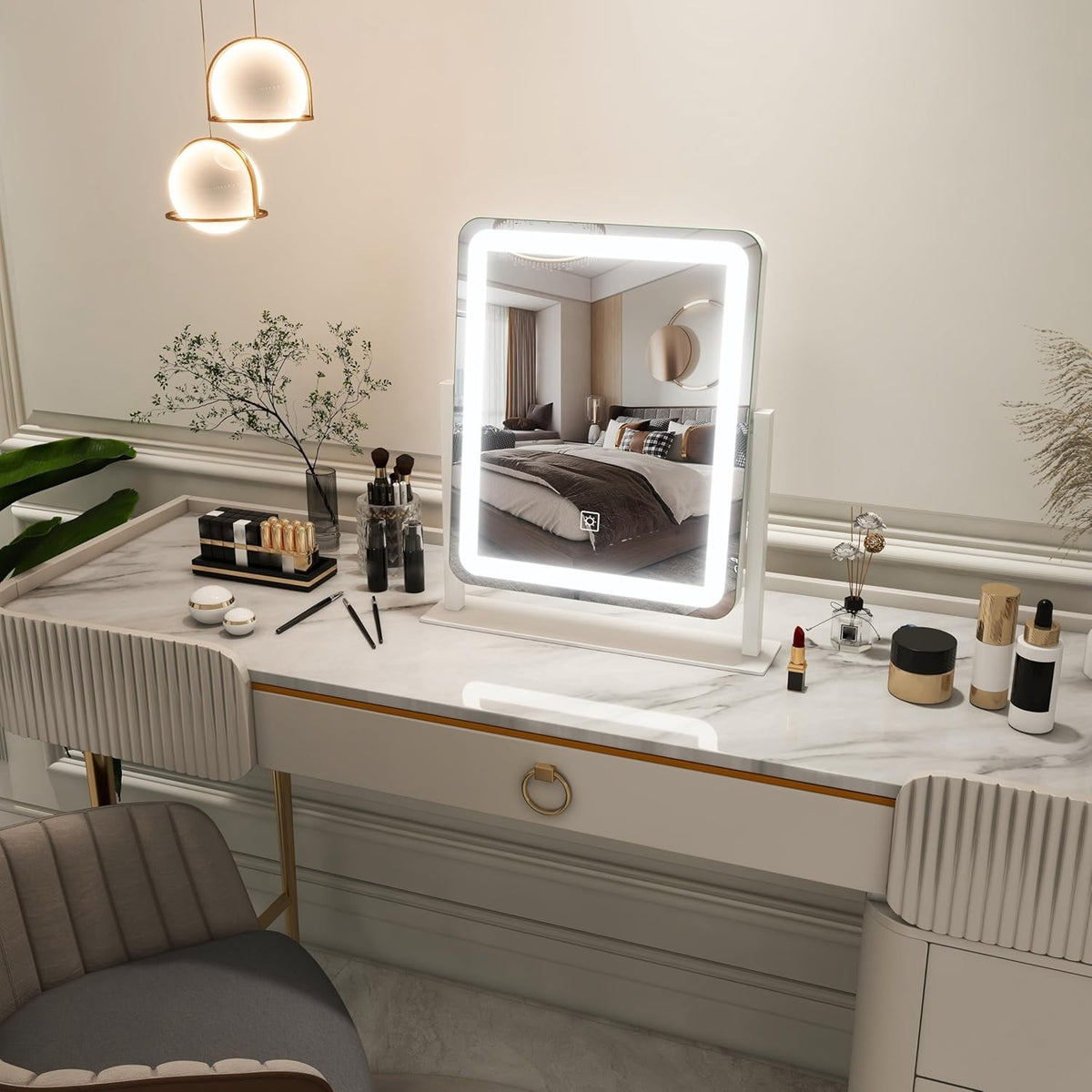 LED Vanity Mirror with Lights 15x12.6 Touch Screen Dimmable Cosmetic Makeup