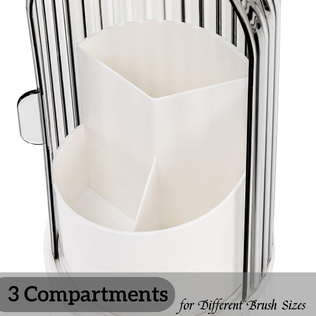 Rotating Makeup Brush Holder with Lid - Clear Dustproof Organizer for Vanity