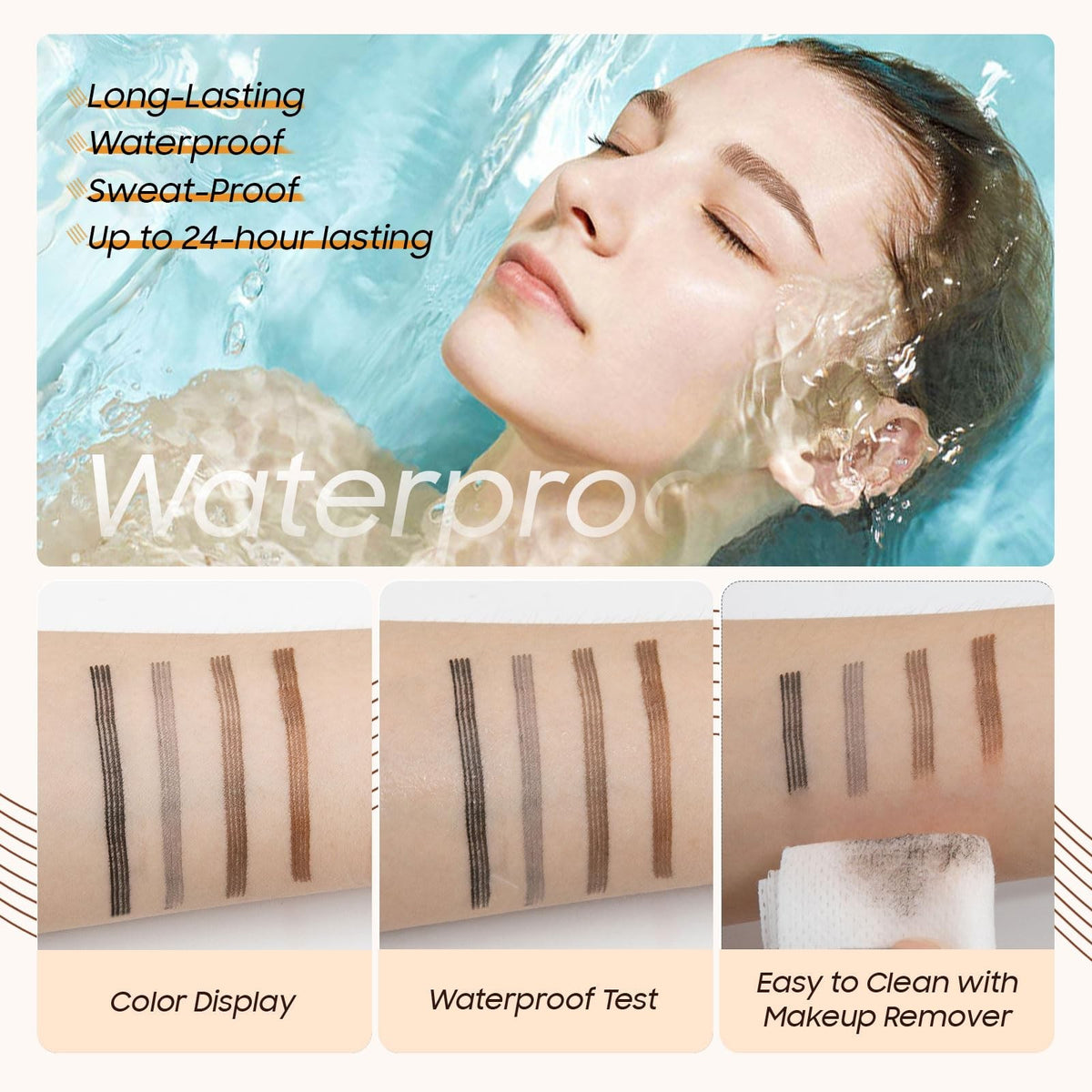 Microblading Eyebrow Pen with 4 Micro-Fork Tips Waterproof Gray - Natural Finish