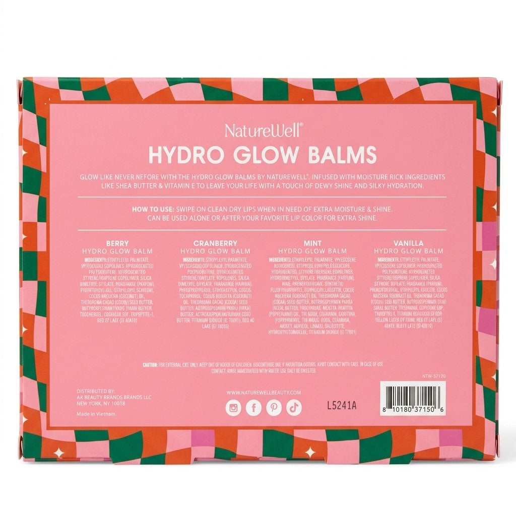 Hydro Glow Lip Balm Set - Shea Butter & Vitamin E with Cranberry Mint Vanilla Flavors