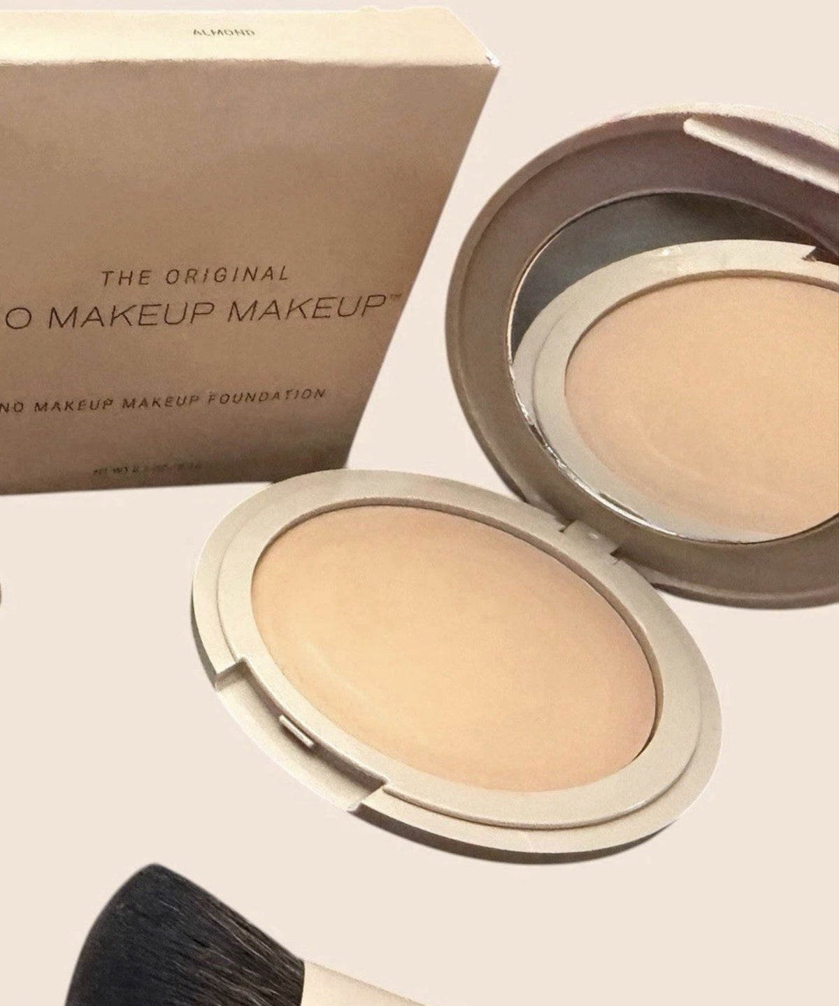 No Makeup Foundation Almond Cream with Brush - Buildable, Long-Wear Face Makeup