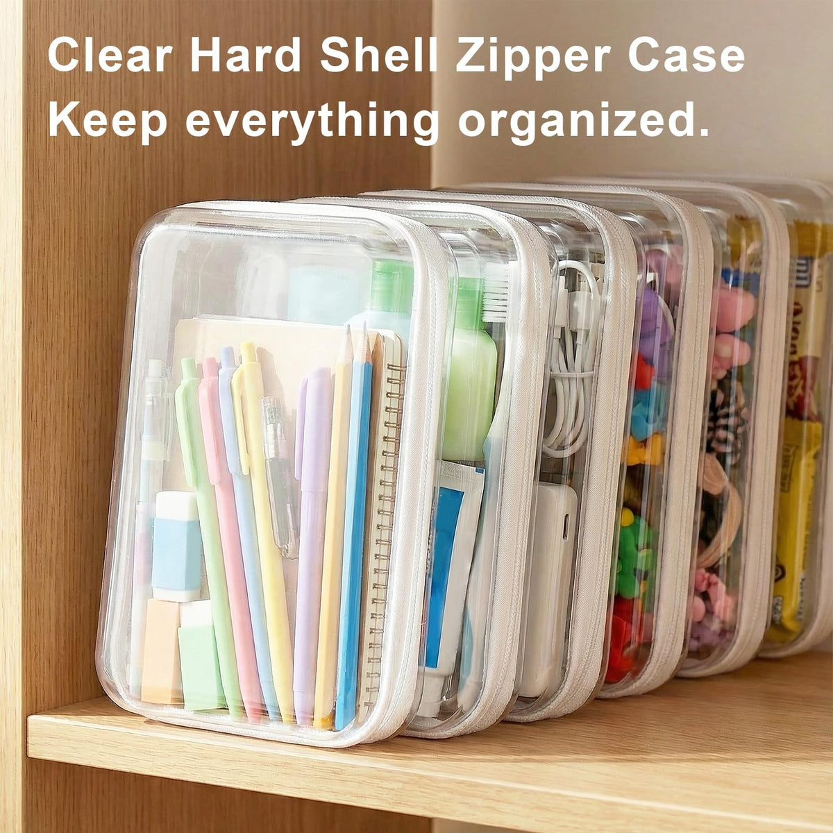 Large Clear Hard Shell Zipper Organizer Cases 3-Pack Waterproof Travel Storage