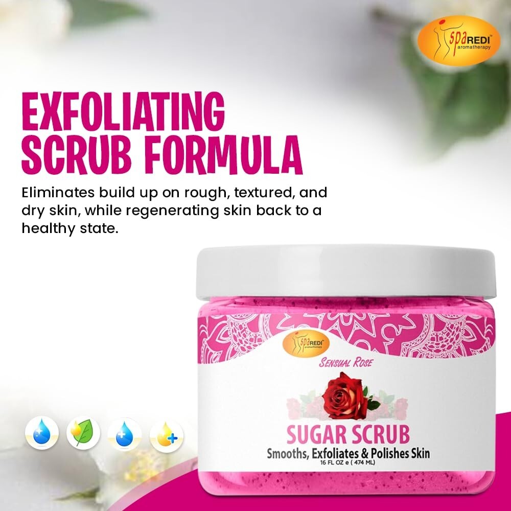 Sugar Body Scrub Exfoliant - Sensual Rose, 16 oz