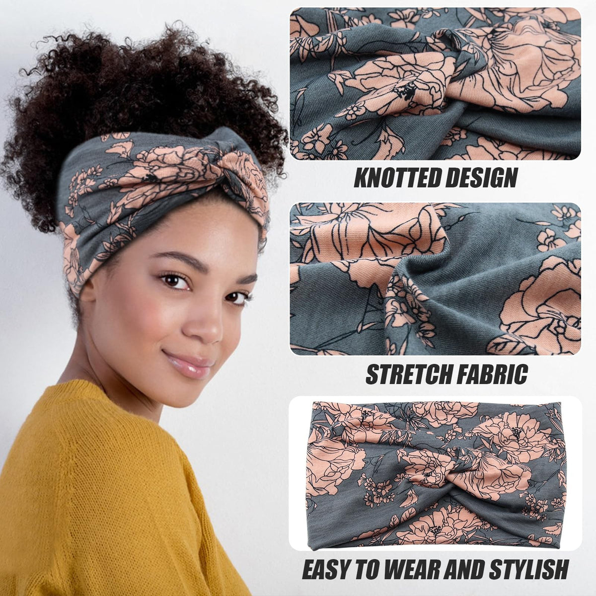 Carde Wide Headbands for Women 6 Count (Pack of 1), Floral Printed