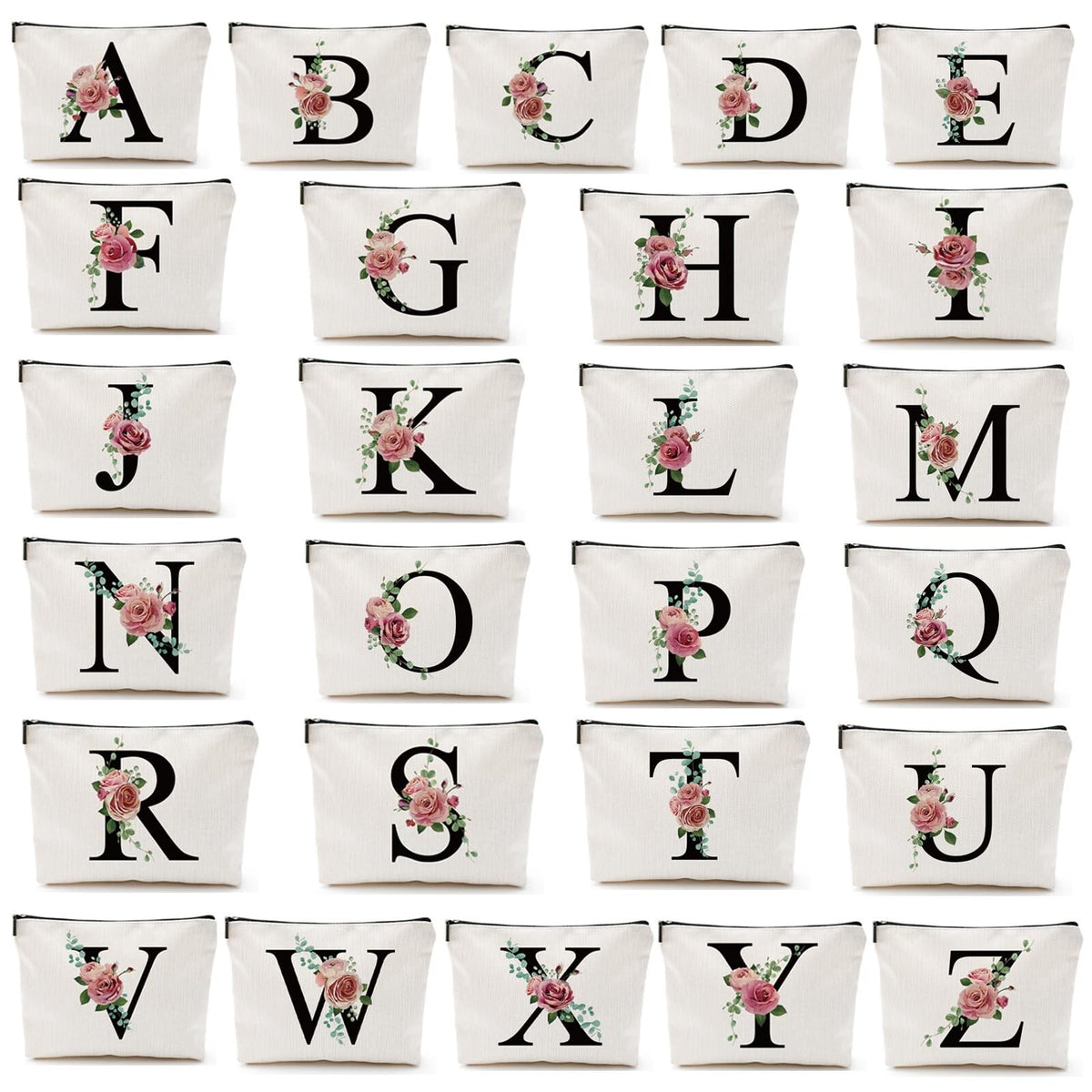 Personalized Letter Makeup Bag - Monogram Cosmetic Travel Organizer