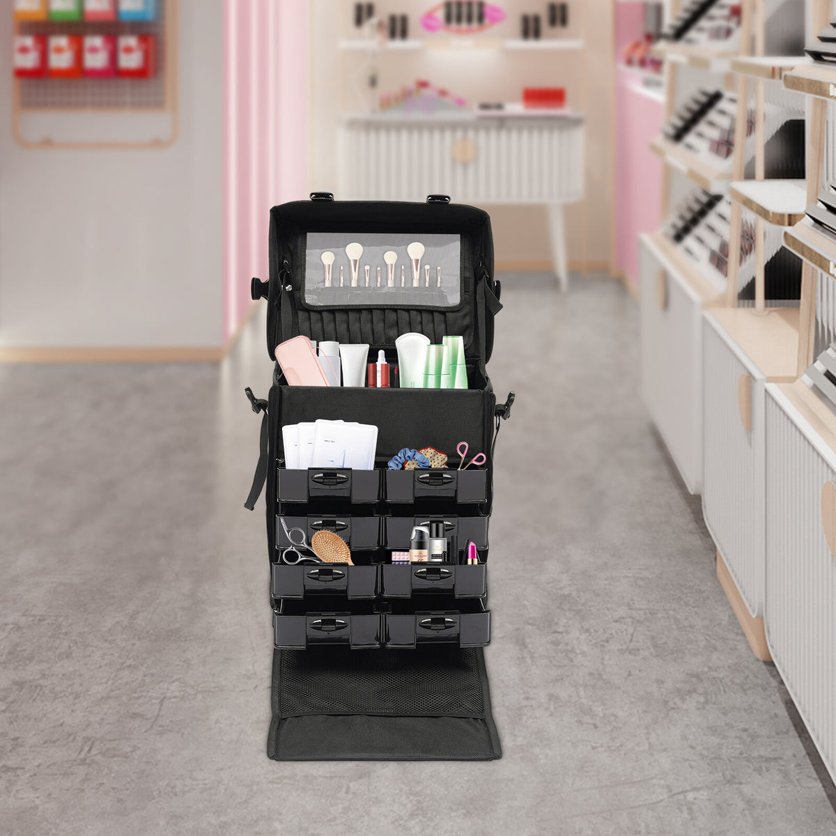 Rolling Makeup Case with Drawers - Professional Cosmetic Trolley for Travel