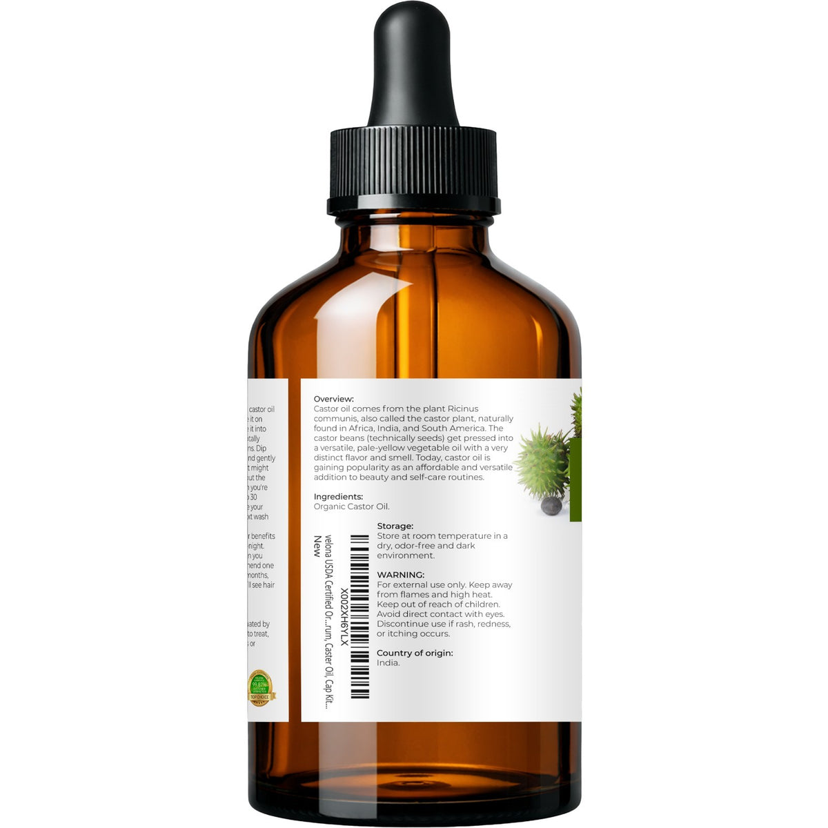Organic Castor Oil for Hair & Skin - 2 Fl Oz to 1 Gallon, USDA Certified