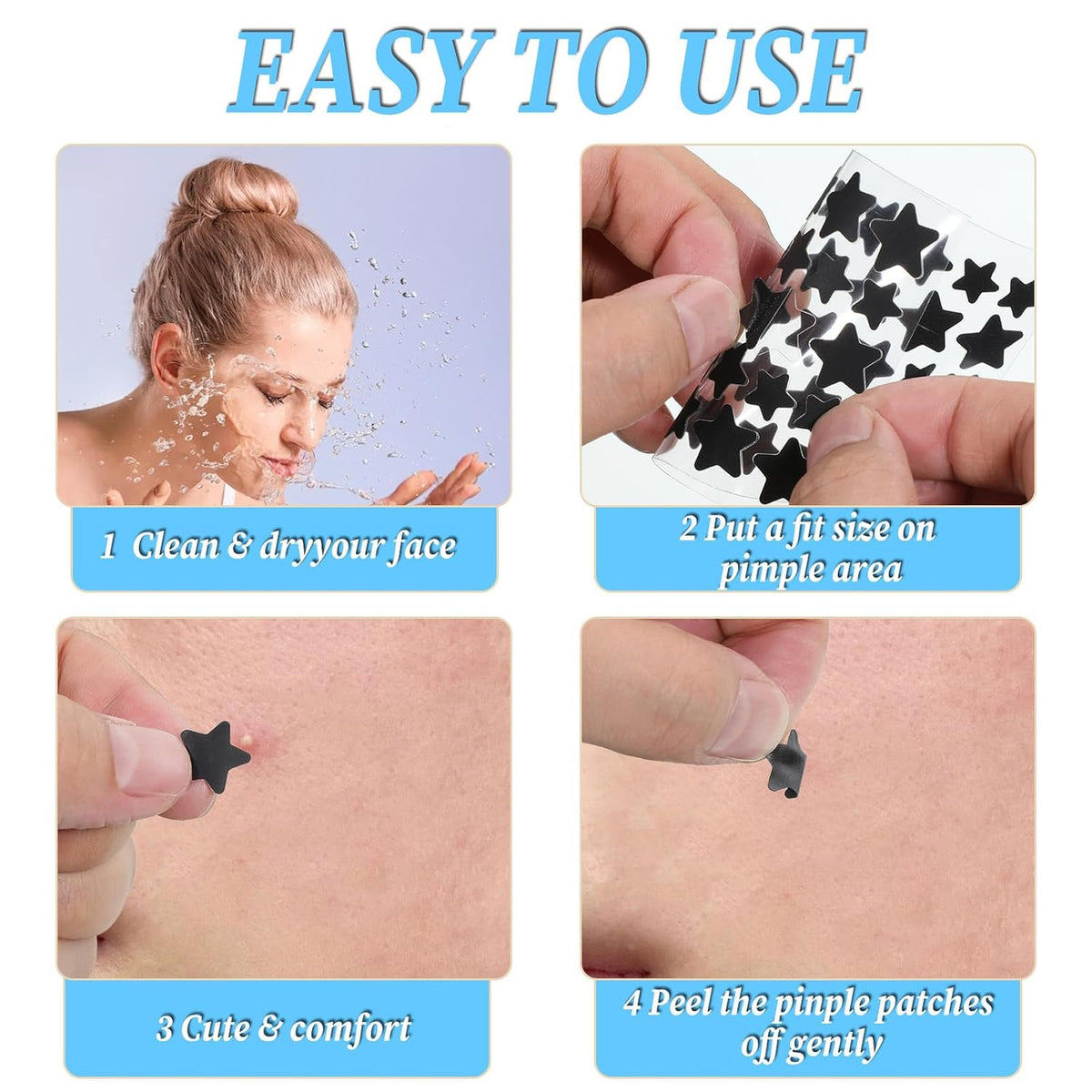 Black Star Hydrocolloid Acne Patches - Discreet Zits & Blemish Cover, 240 Count