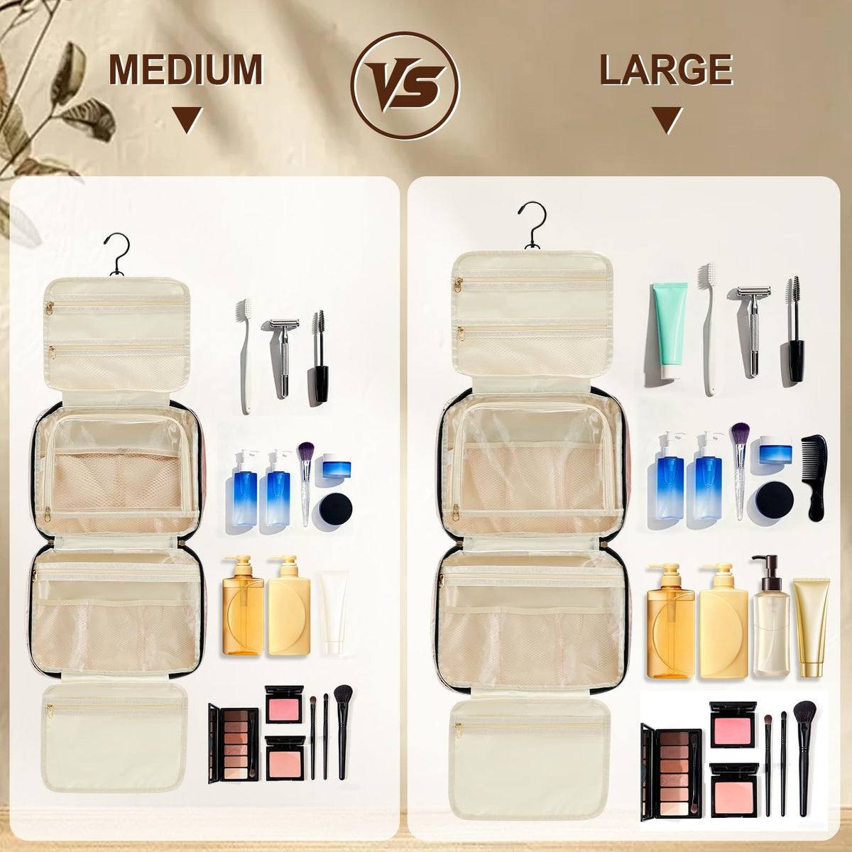 Large Water-Resistant Travel Toiletry Bag with Hook & Mesh Pockets