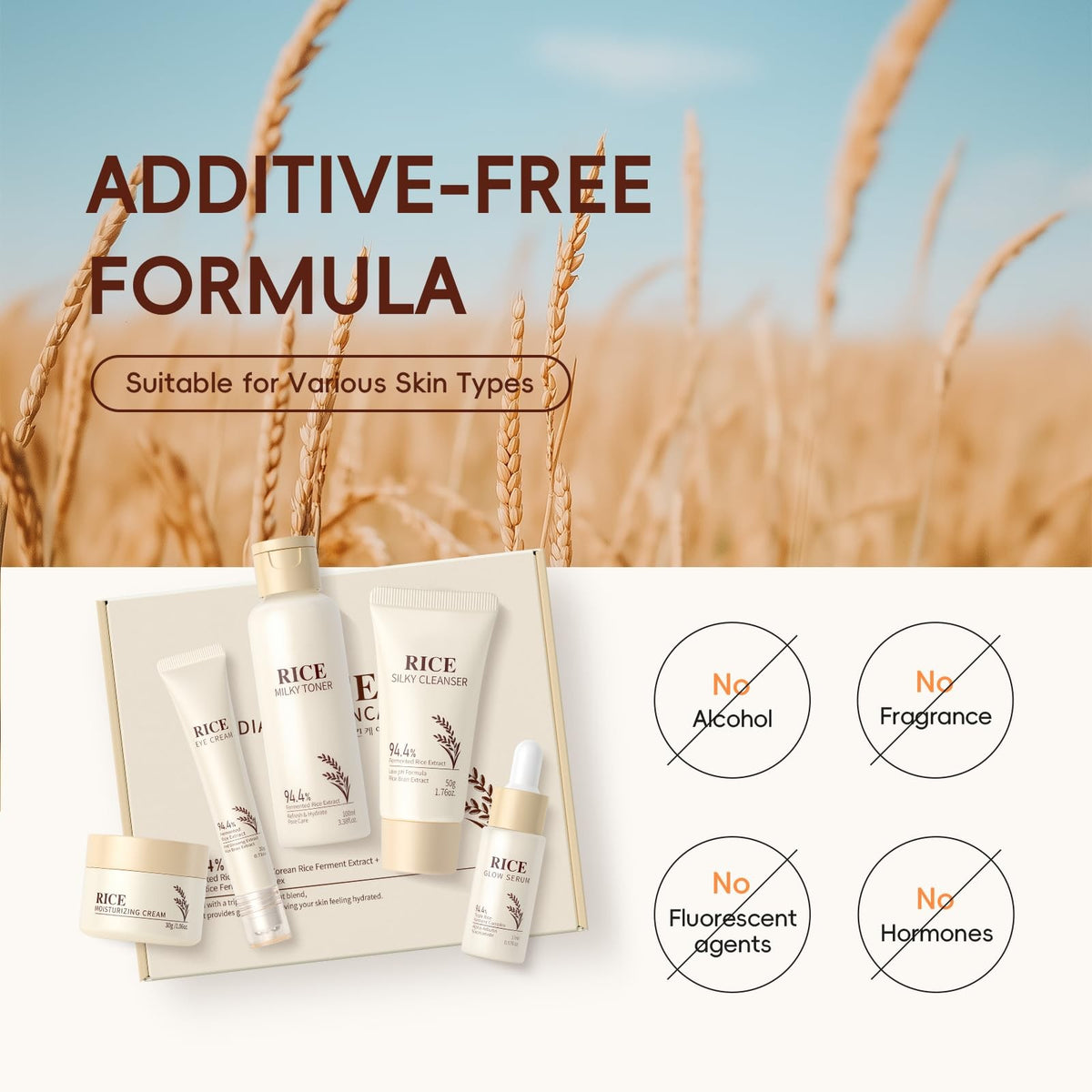 Korean Skin Care Set with Rice Cleanser 5pcs - Hydrating & Rejuvenating