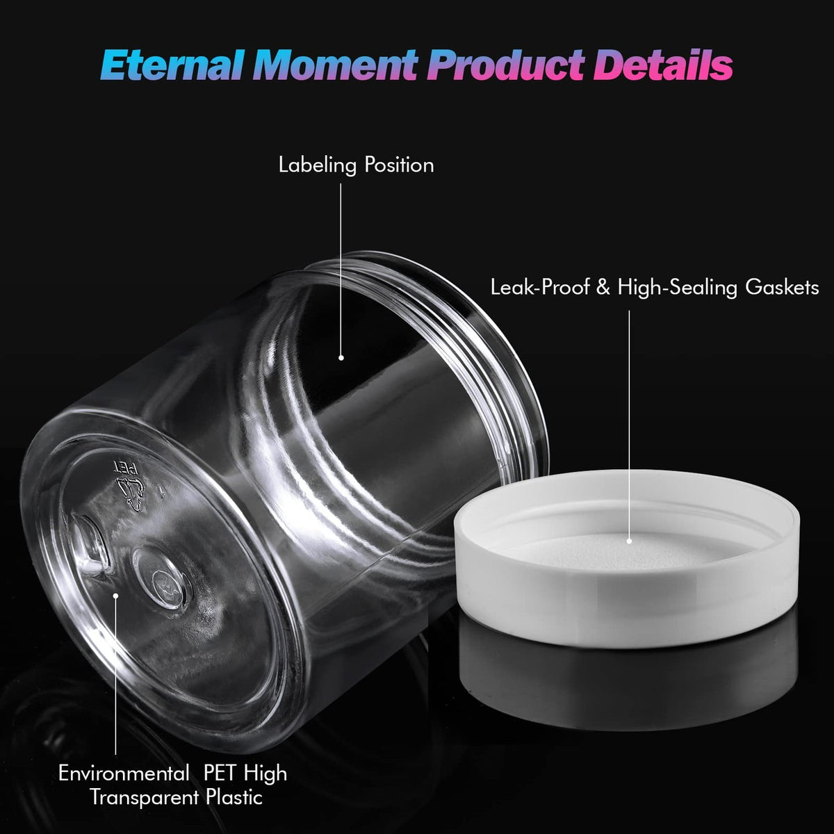 120ml Transparent Plastic Cosmetic Jars with White Twist-Off Lids - Pack of 36