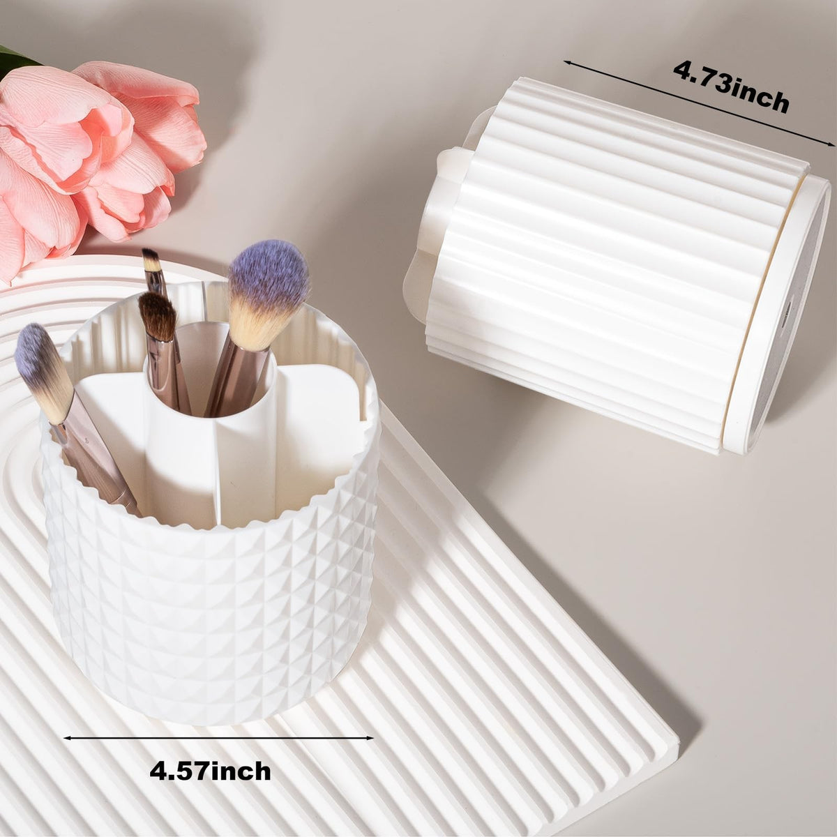 360° Rotating Makeup Brush Organizer with Compartments - Spinning Cosmetics Storage
