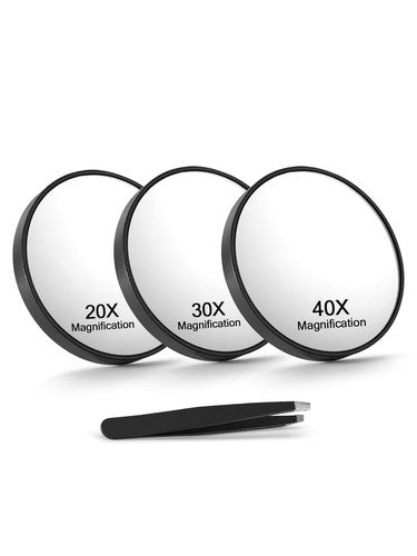 Portable 3-Size Magnifying Makeup Mirror Set with Suction Cups - Black