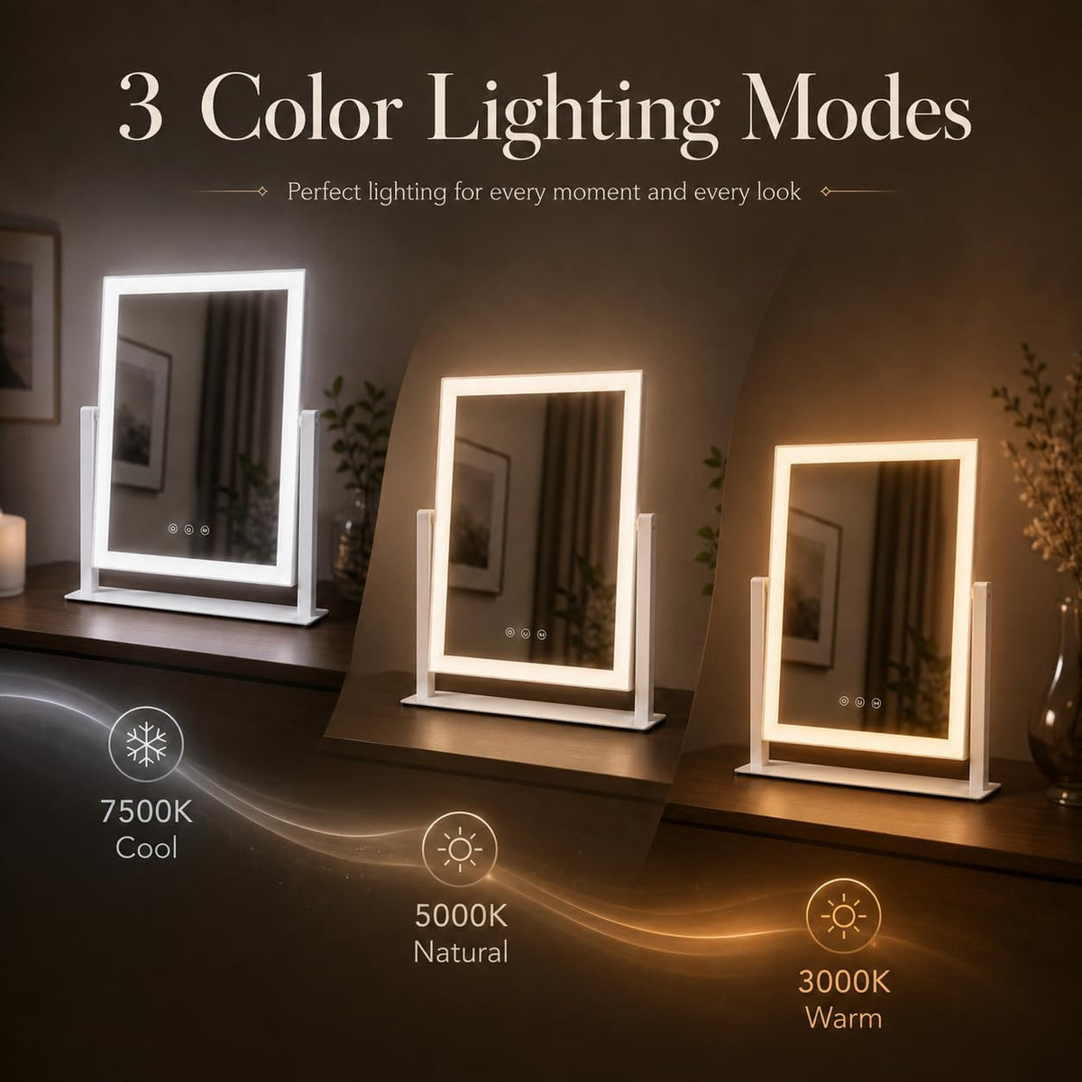 Lighted Makeup Mirror with Magnifiers and Dimmable LED, 17.3x13 Inches