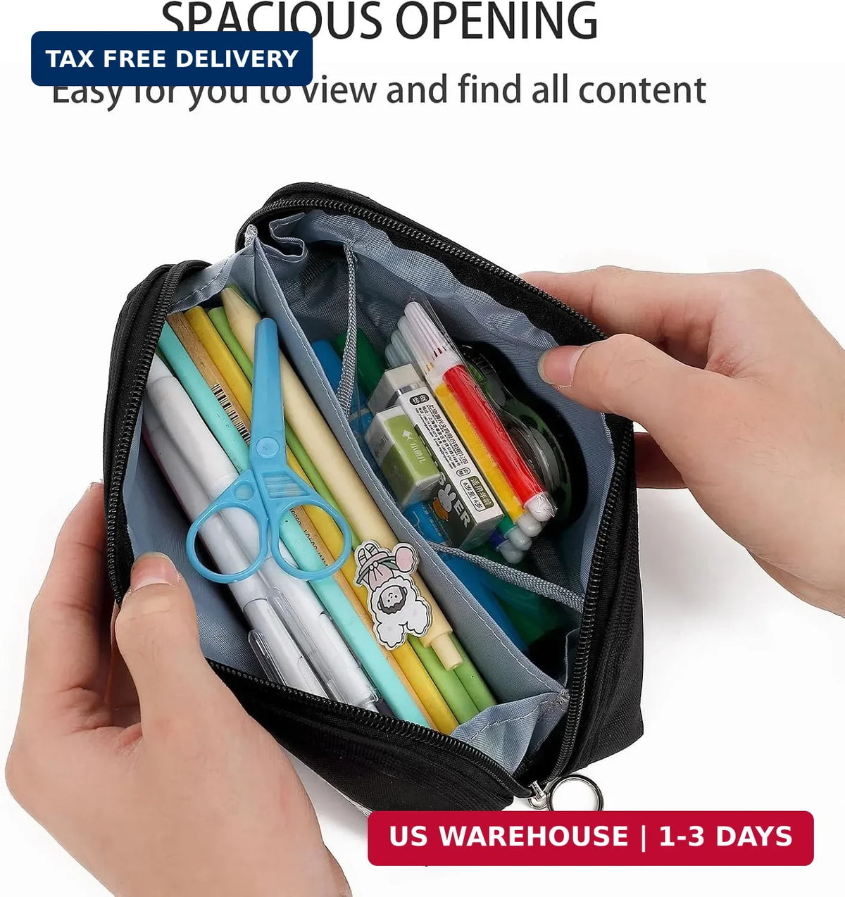 Large Opening Zipper Pencil Case - Portable Stationery Organizer