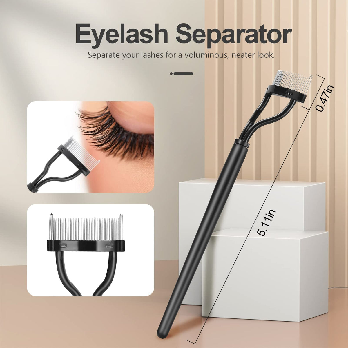 Eyebrow Brush & Eyelash Separator 3-Piece Makeup Tool Set - Black