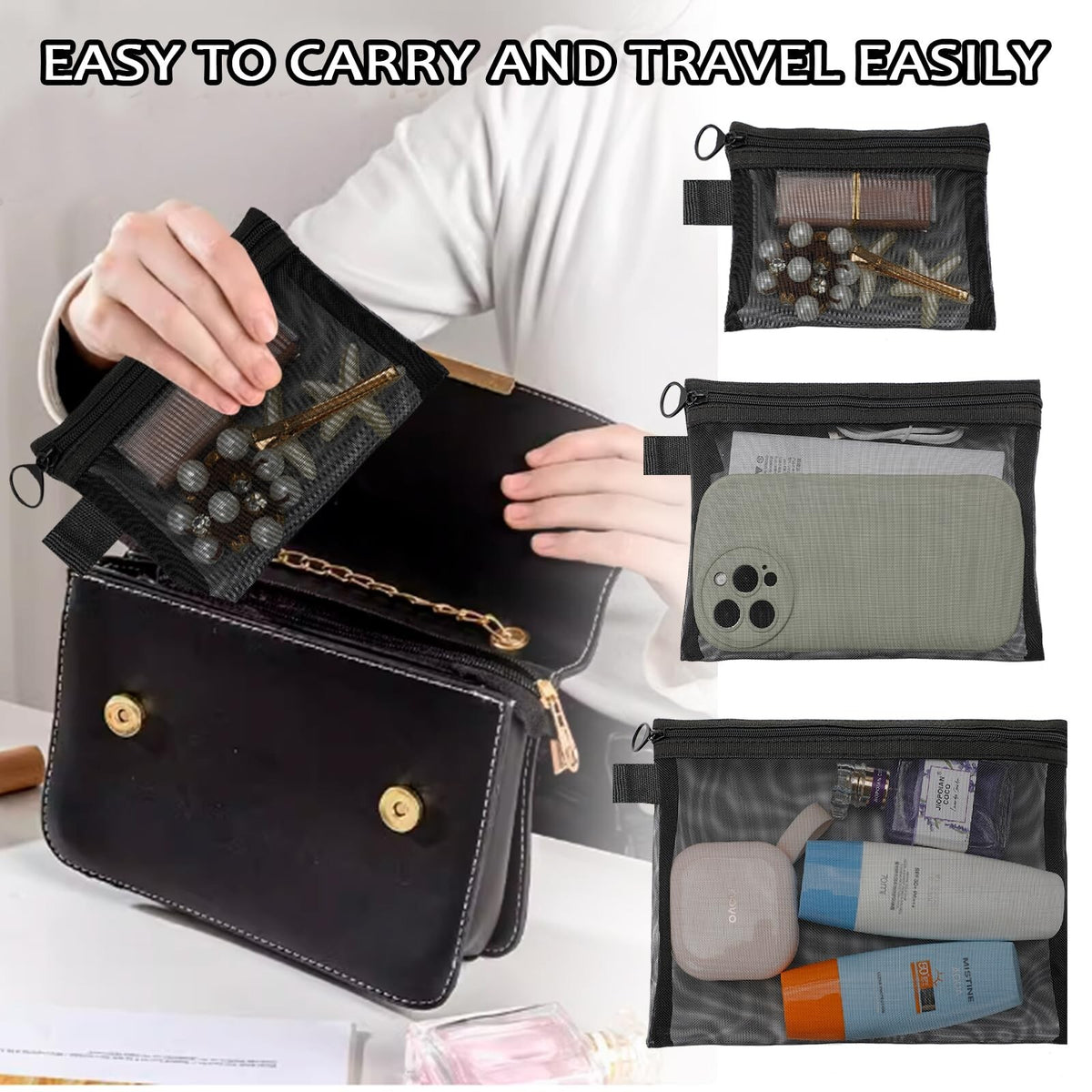 6 Pieces Mesh Cosmetic Bag Set - Lightweight Travel & Storage Pouches