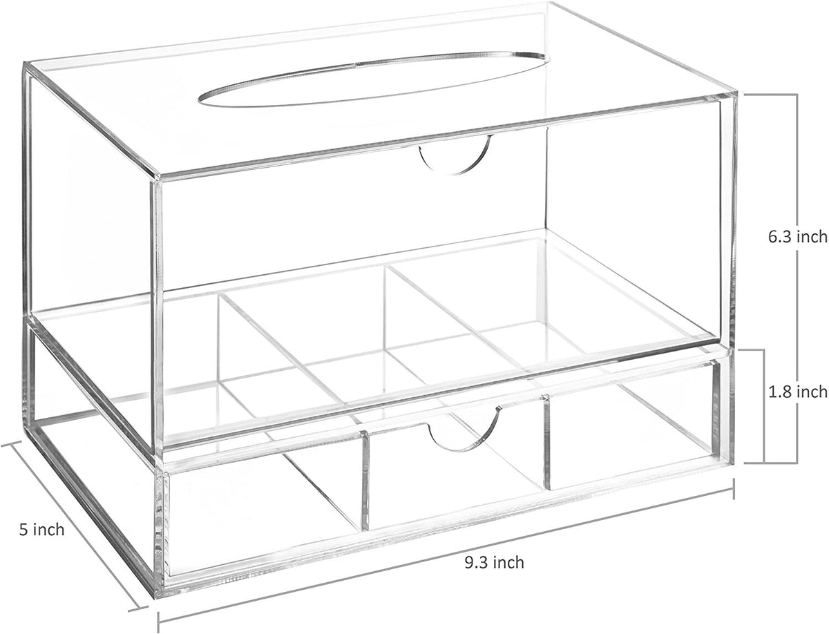 Clear Acrylic Cosmetic Organizer with Tissue Dispenser, Countertop Storage
