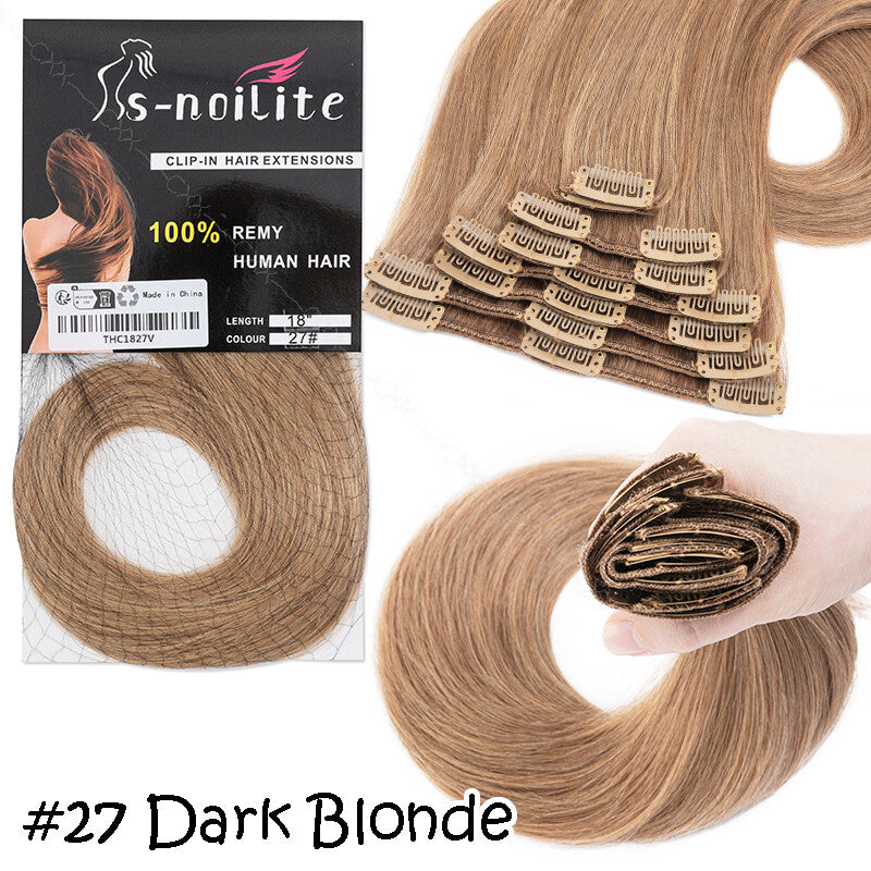 Clip-In Remy Human Hair Extensions Full Head Hairpiece Multiple Colors & Lengths