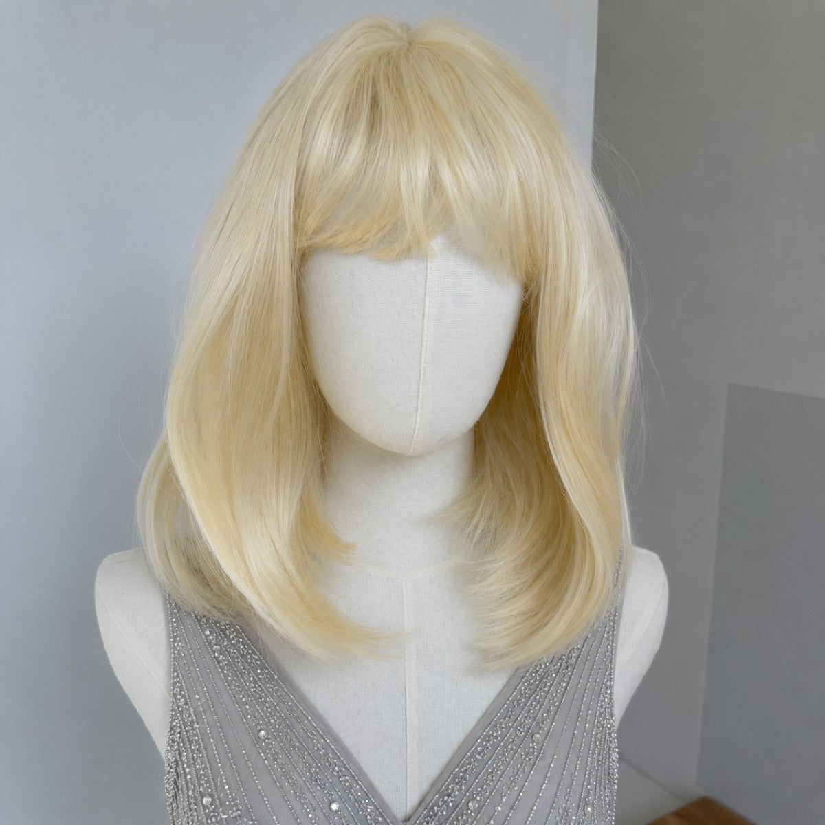 Blonde Heat-Resistant Synthetic Cosplay Wig with Bangs - Bob Straight Style