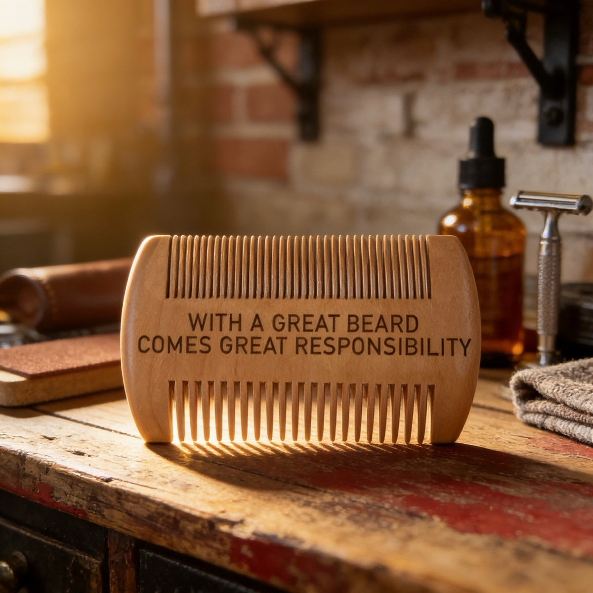 Double-Sided Anti-Static Beard Comb with Inspirational Message - Unisex Grooming Tool