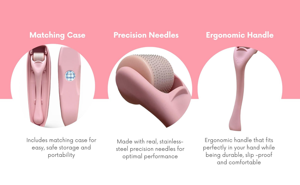 Microneedling Derma Roller 540 Stainless Steel for Skin & Hair Growth - Baby Pink