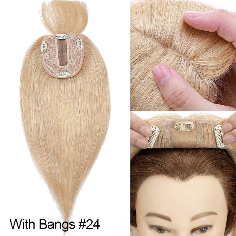 Remy Human Hair Topper Clip-In Hairpiece with Mesh Base & Claw Clips