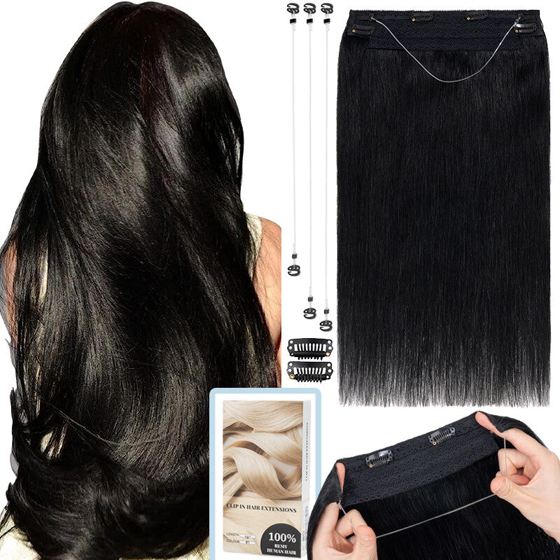Thick Clip-In Remy Human Hair Extensions Headband Hairpiece & Ring