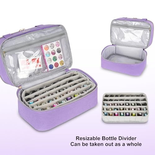 Travel Nail Polish Organizer Bag for 40+ Bottles - Purple Heavy Duty Nylon
