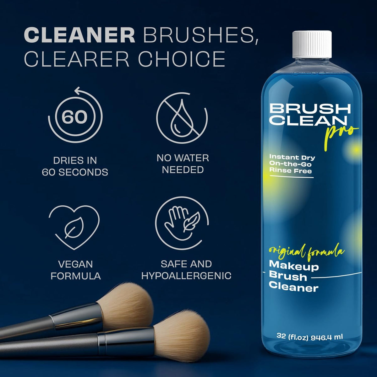 Makeup Brush Cleaner - Quick-Dry Rinse-Free Formula 32 oz Duo Pack