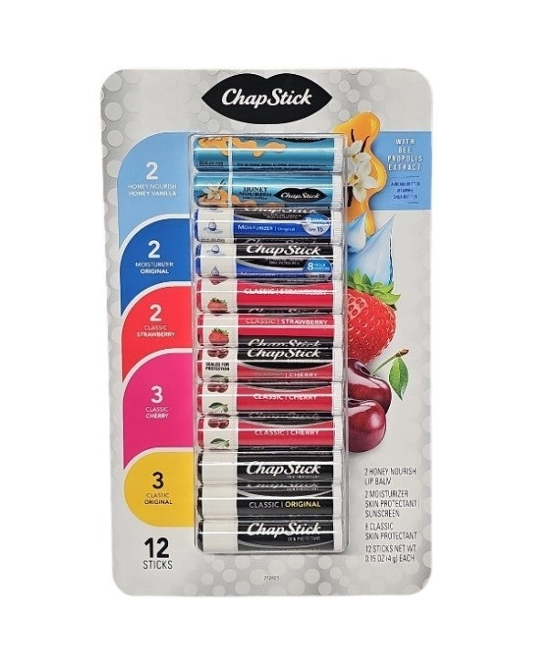 ChapStick Variety Pack Honey Vanilla Strawberry Cherry Lip Balm 12 Count