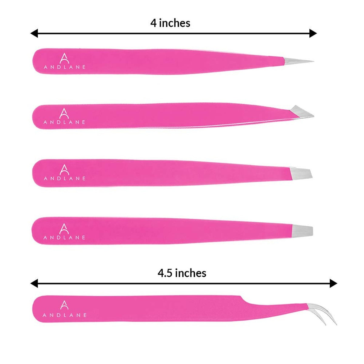 Professional Stainless Steel Tweezers Set - 5-Piece Precision Grooming Kit
