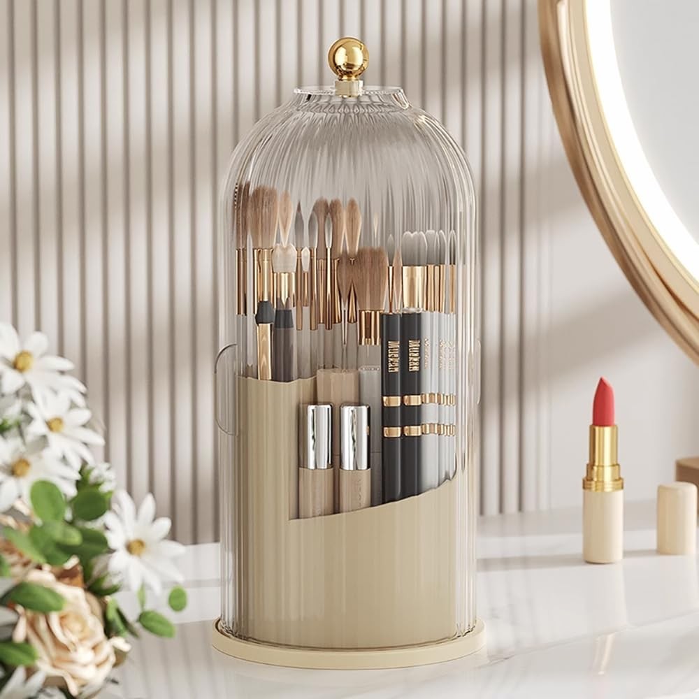 Toothbrush Storage Rack with 360° Rotating Base & Transparent Lid