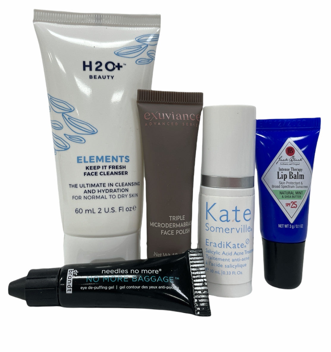 Skincare Sample Set with Cleansers, Lip Balm, Exfoliant & Treatments