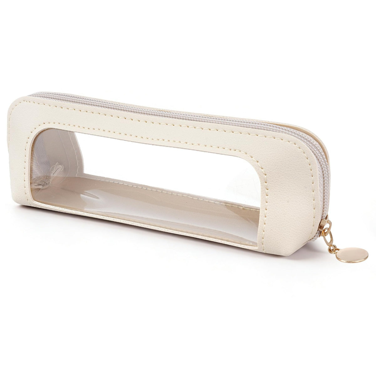Transparent Makeup Brush Bag with Zipper - Slim Leather Cosmetic Pouch
