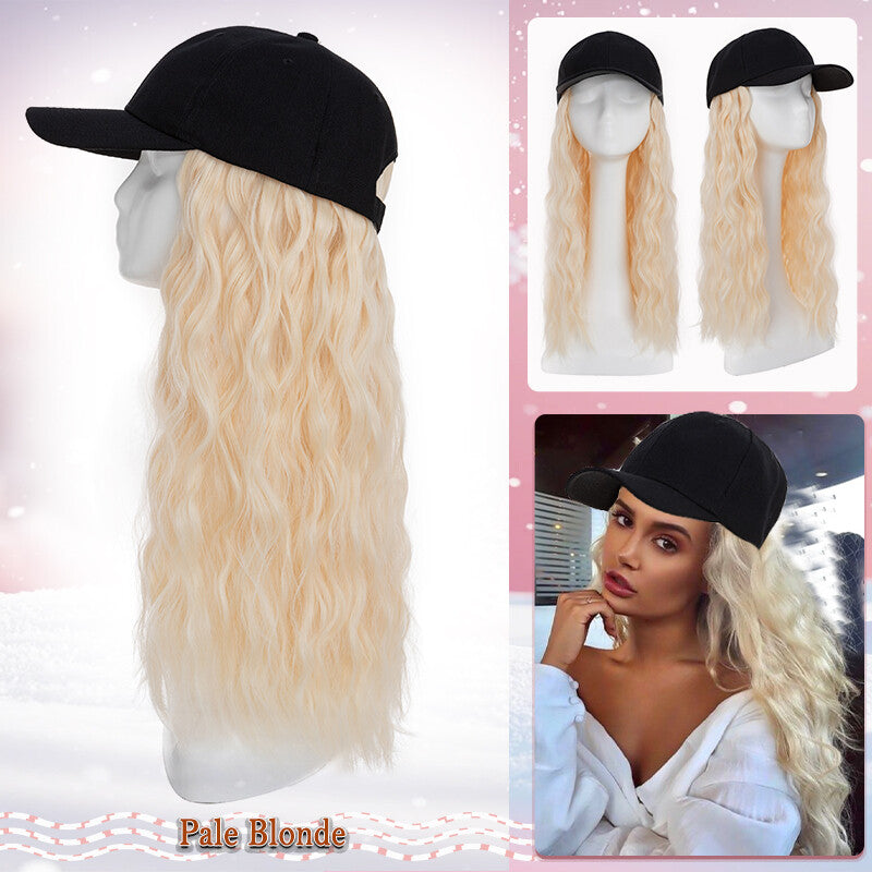 Unisex Wavy Long Hair Beret Cap with Synthetic Hair - Casual Hat Wig