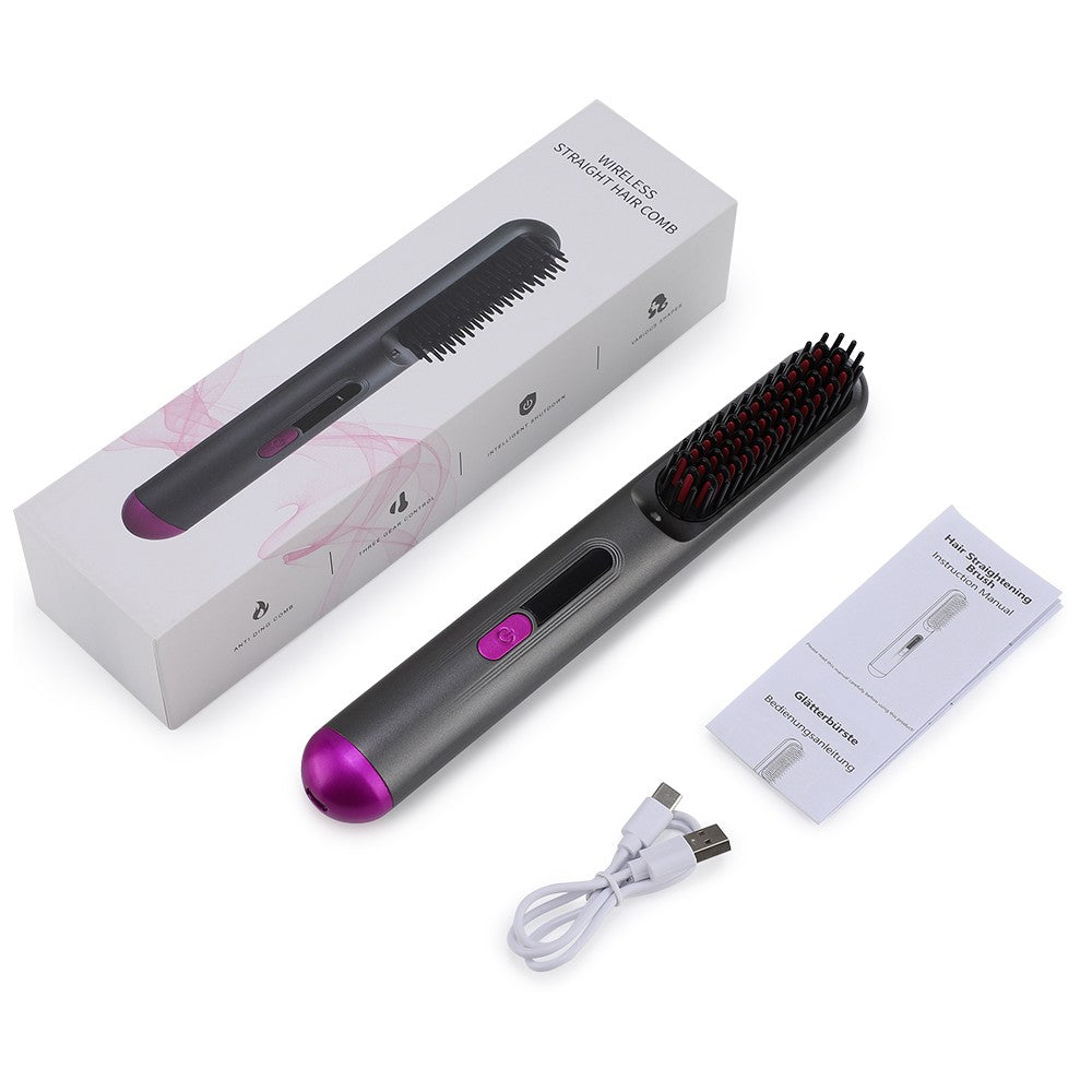 Portable USB Rechargeable Hair Straightening Comb with 4 Heat Levels