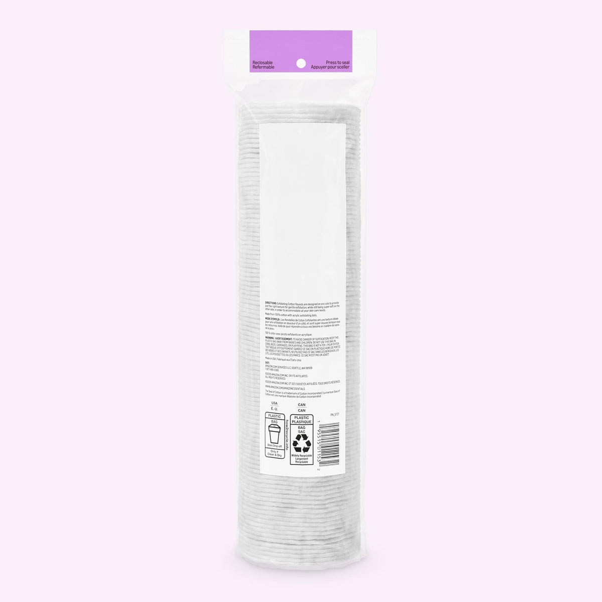 Exfoliating Cotton Rounds 100 Count - Dual-Sided Face & Makeup Remover Pad