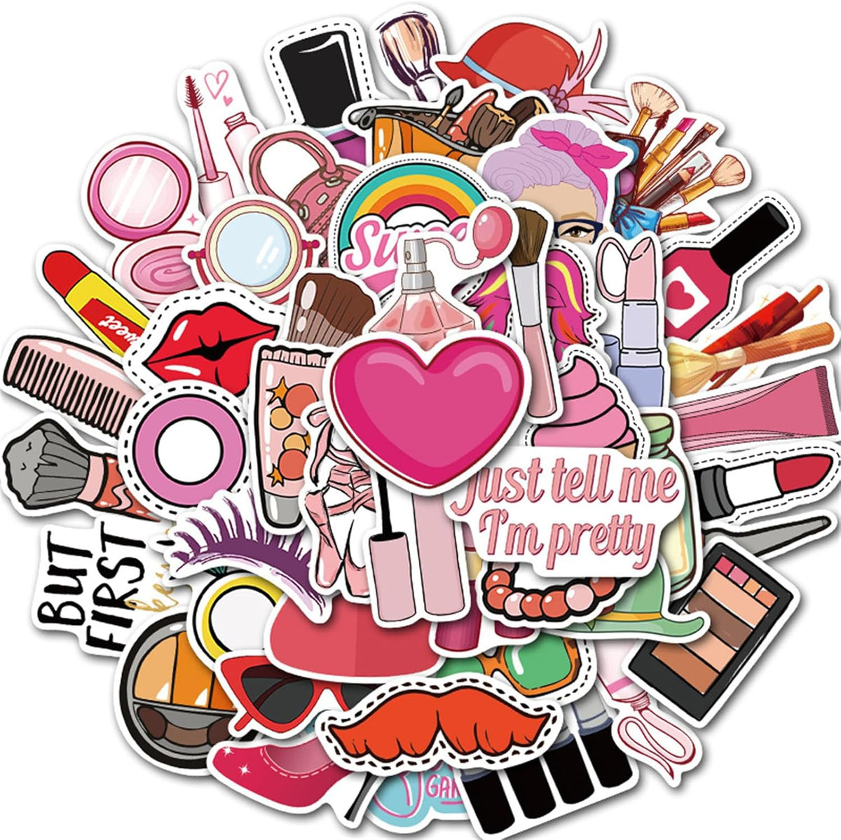 50Pcs Lipstick Makeup Stickers Set - Fun Lady Cosmetic Mirror Decor