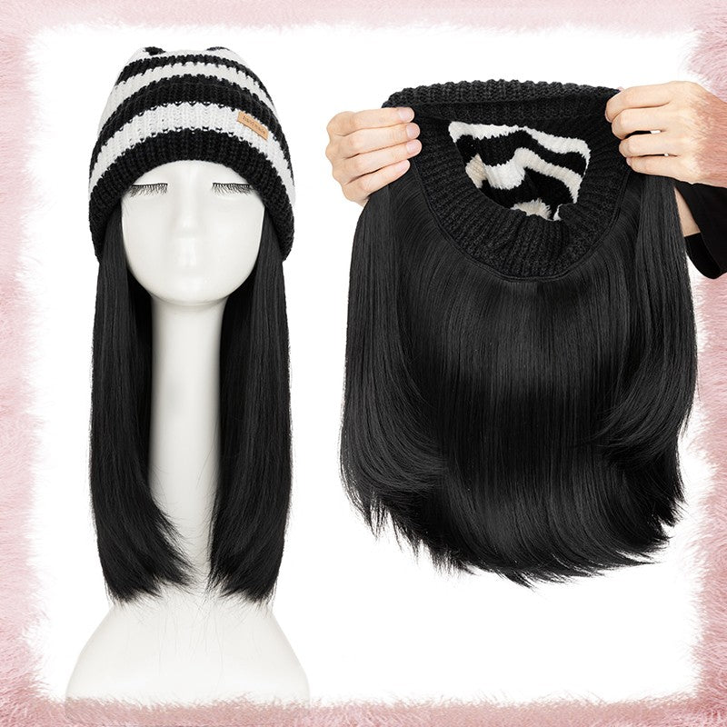 Women Knitted Wavy Wig Winter Beanie Hat - Long Curly Synthetic Hair