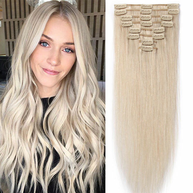 Clip-In Human Hair Extensions Full Head - Virgin Remy, Multiple Colors & Lengths