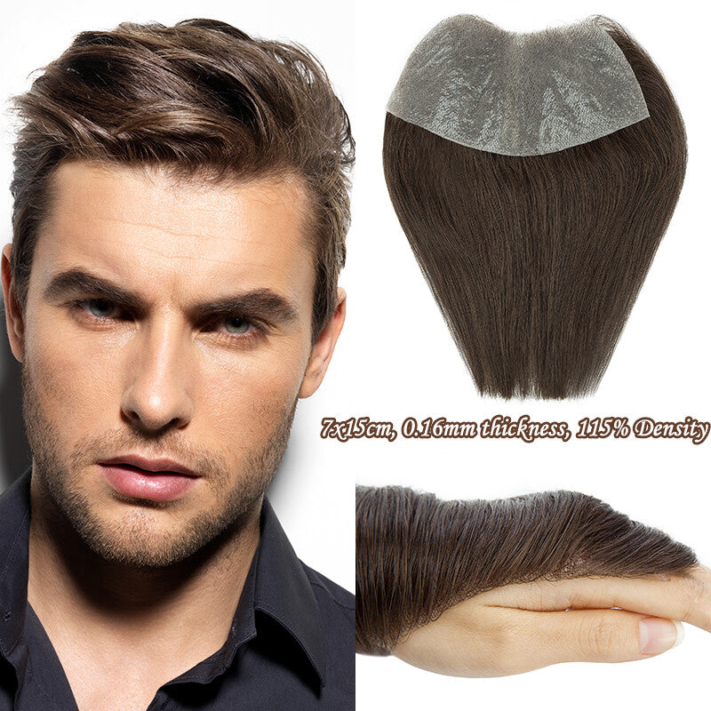 Men's Receding Hairline Toupee with Human Hair & Skin PU Base