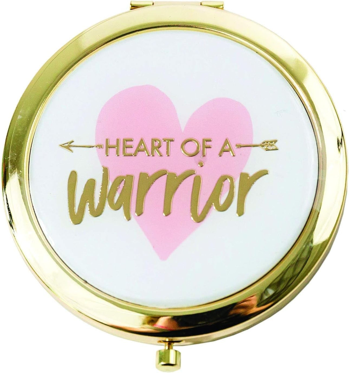 Heart of a Warrior Compact Mirror - Pink & White Double-Sided Travel Mirror