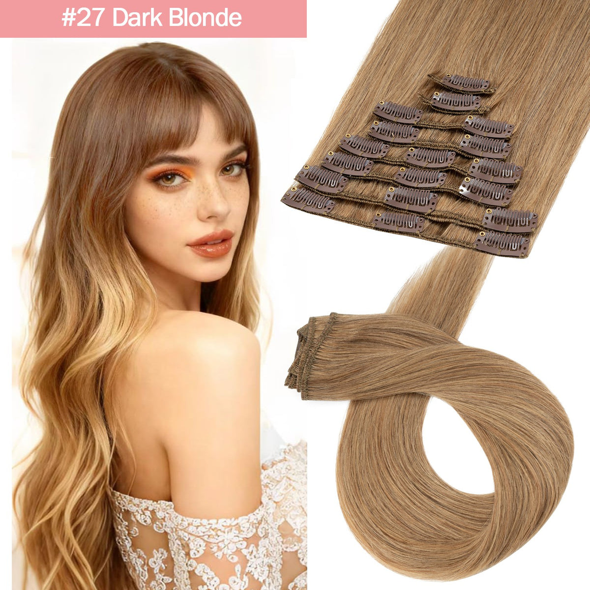 Clip-In Hair Extensions - 100% Real Human Hair Full Head Sets