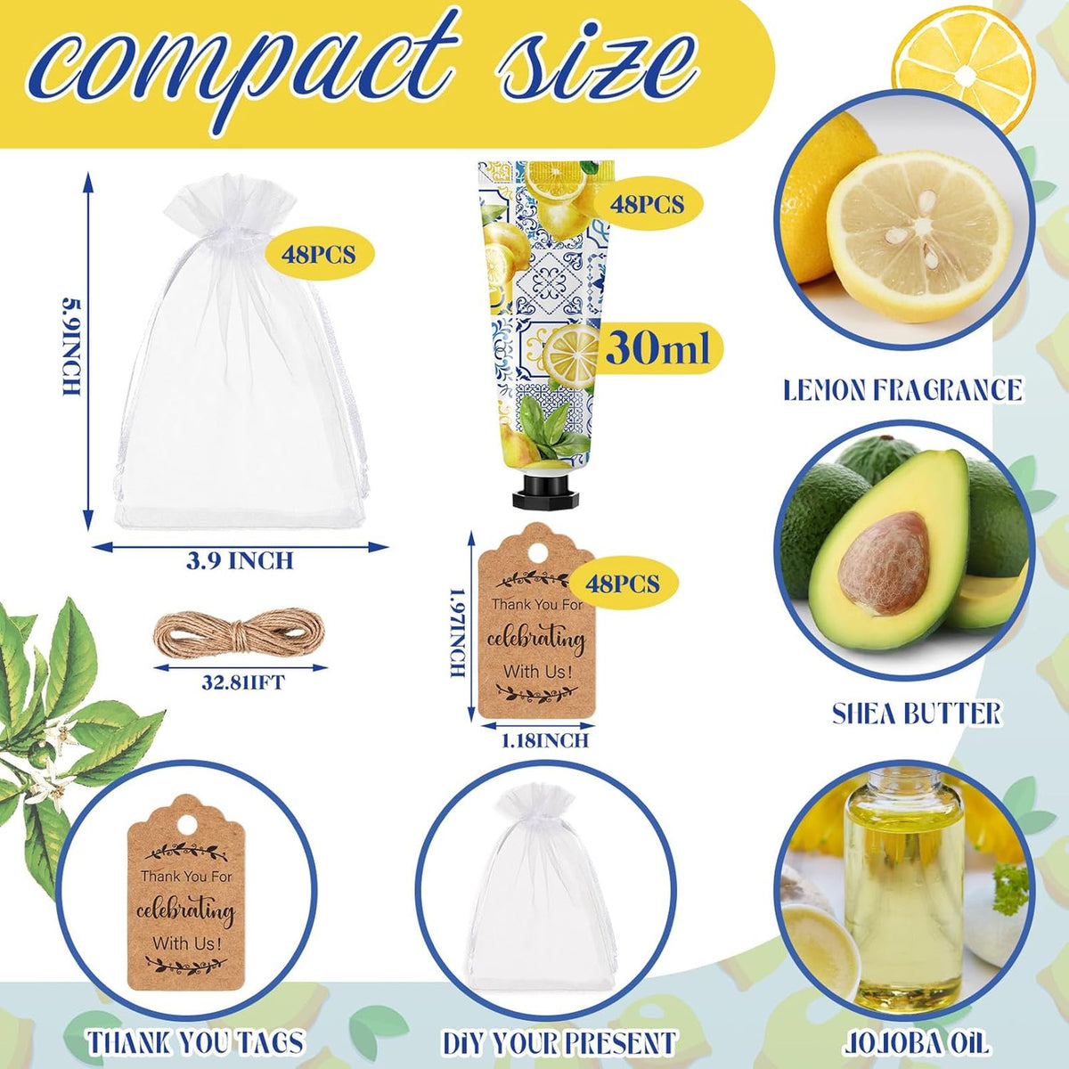 Baby Shower Hand Cream Gift Sets 48 Pieces Lemon Bridal Wedding Party