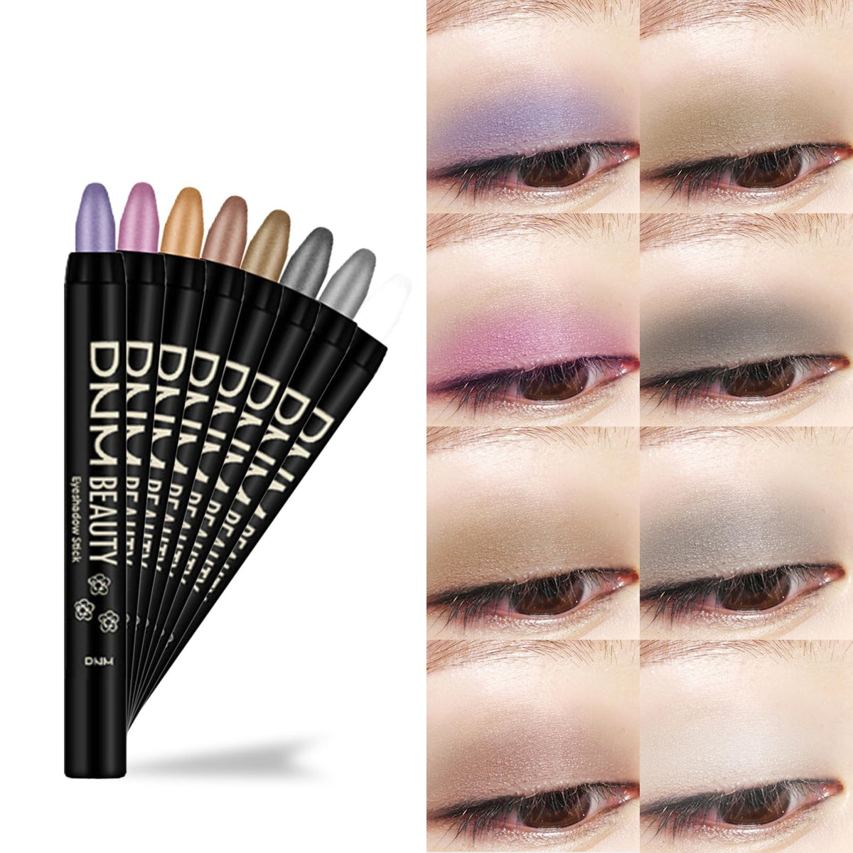 8 Colors Eyeshadow Stick Set - Bright & Shimmery Eye Makeup