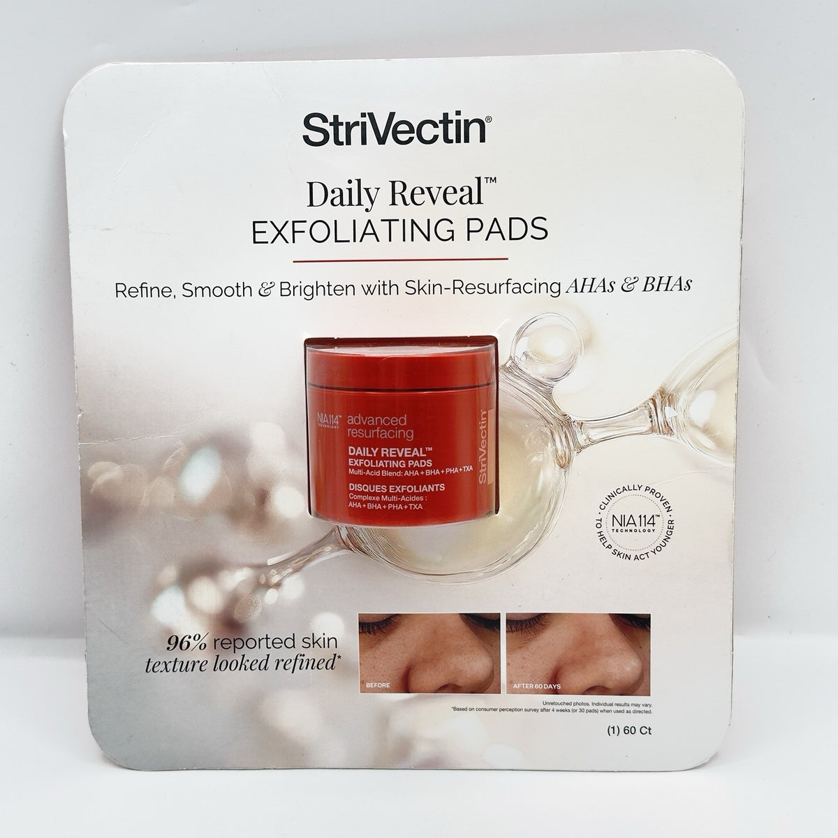 StriVectin Daily Reveal Exfoliating Pads 60 Ct AHAs BHAs PHAs TXA