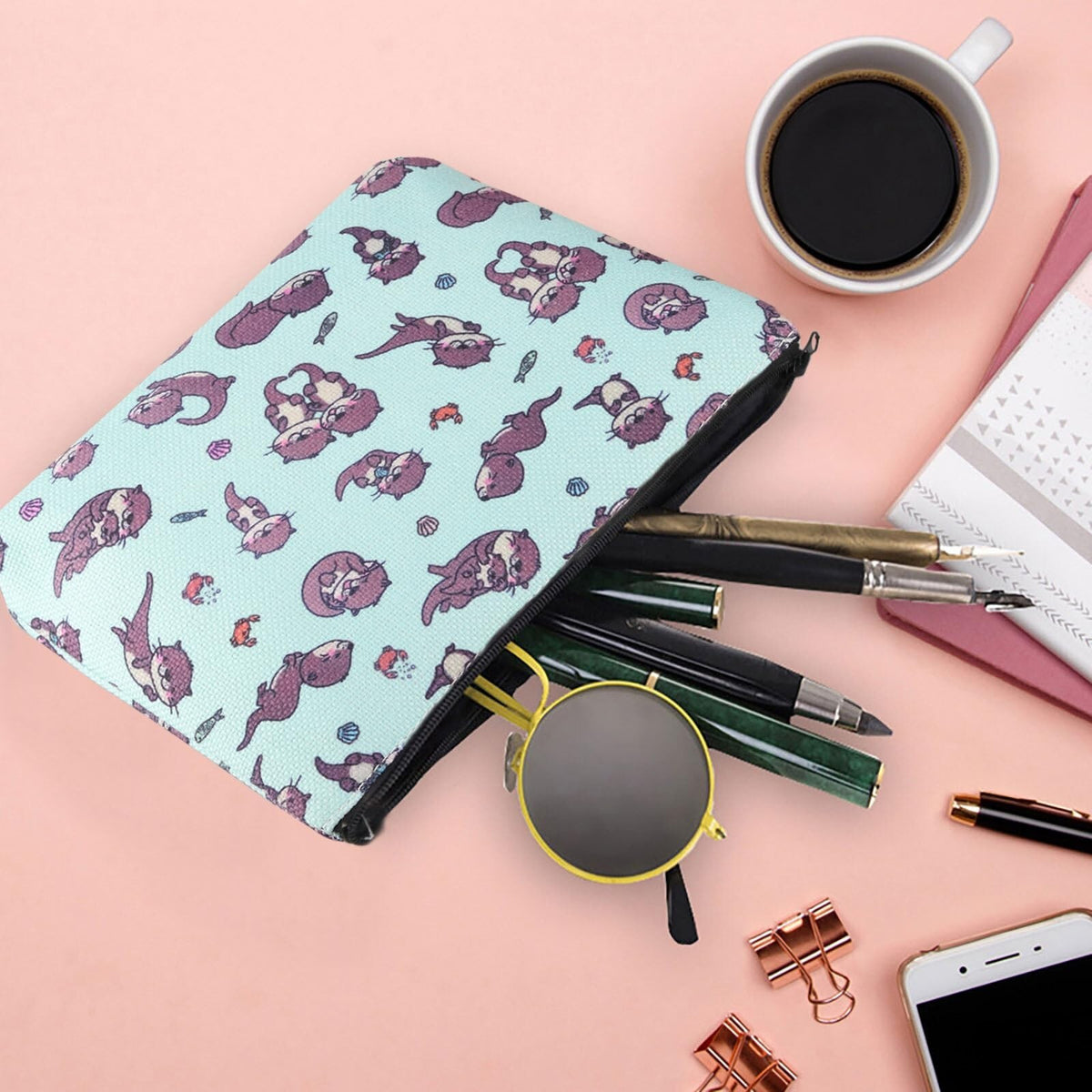 Sea Otter Makeup Bag Canvas Otter Gift Cosmetic Pouch Travel Organizer