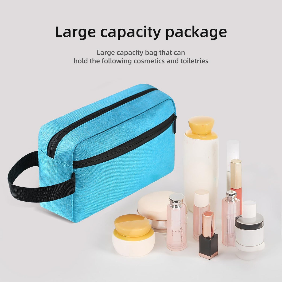 Travel Toiletry Bag for Women and Men, Hanging Cosmetic Organizer, Waterproof Linen Material, Lake Blue